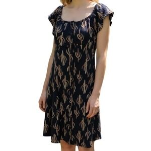 GYPSIES & MOONDUST  Navy On/Off Shoulder Rainbow Cactus Print Dress‎ NWOT Medium